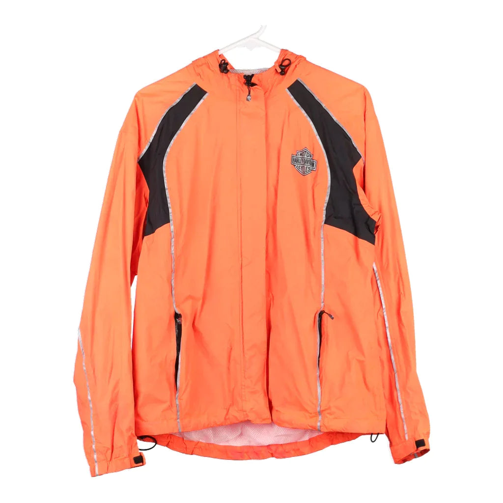 Harley Davidson Jacket - Medium Orange Nylon Boat Neck Shawl Collar Notched Collar