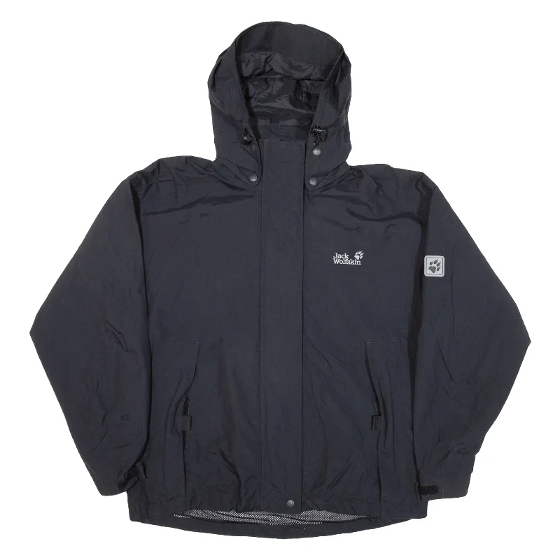 JACK WOLFSKIN Womens Rain Jacket Black Hooded UK 12 Knit Fabric Woven Fabric Fleece Fabric JACK WOLFSKIN Womens Rain Jacket Black Hooded UK 12 Knit Fabric Woven Fabric Fleece Fabric