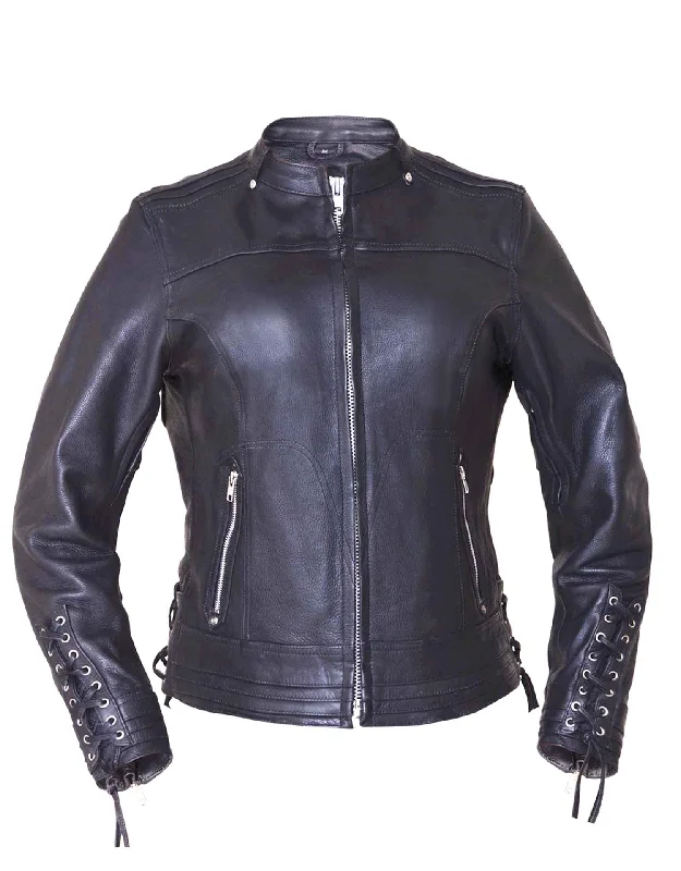 Laced Sleeve Womens Leather Jacket Satin Fabric Silk Fabric Chiffon Fabric