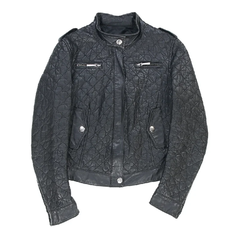 Love Moschino Leather Jacket - XS Black Faux Leather Herringbone Jacket Checkered Jacket Solid Jacket Love Moschino Leather Jacket - XS Black Faux Leather Herringbone Jacket Checkered Jacket Solid Jacket