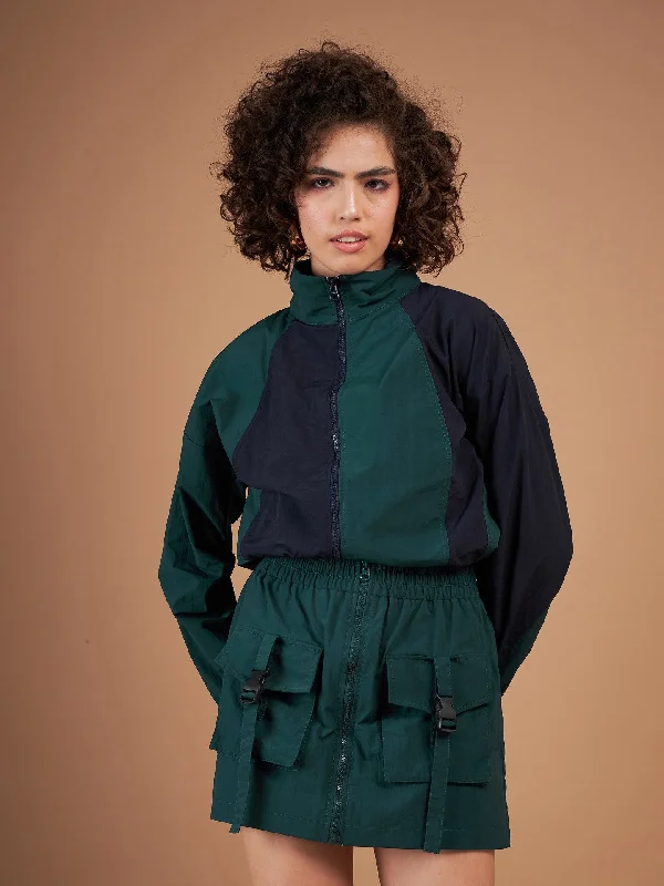 Lyush Women Green ColourBlock Parachute Zipper Jacket Cotton Jacket Linen Jacket Terry Jacket Lyush Women Green ColourBlock Parachute Zipper Jacket Cotton Jacket Linen Jacket Terry Jacket