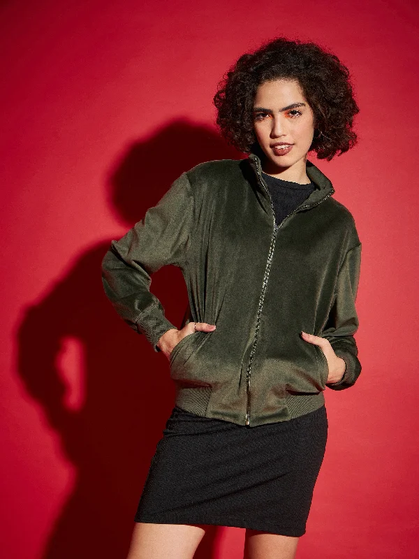Lyush Women Olive Velour Zipper Jacket Elasticated Jacket Padded Jacket Insulated Jacket Lyush Women Olive Velour Zipper Jacket Elasticated Jacket Padded Jacket Insulated Jacket