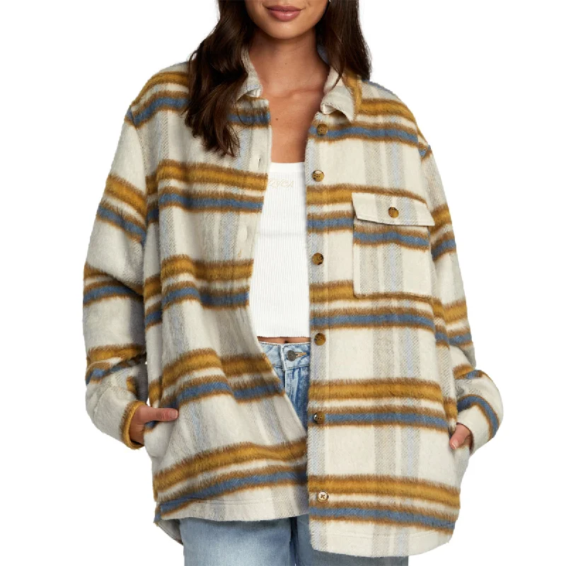 RVCA Women's Birdie Shacket Jacket Welt Pockets Slit Pockets Flap Pockets