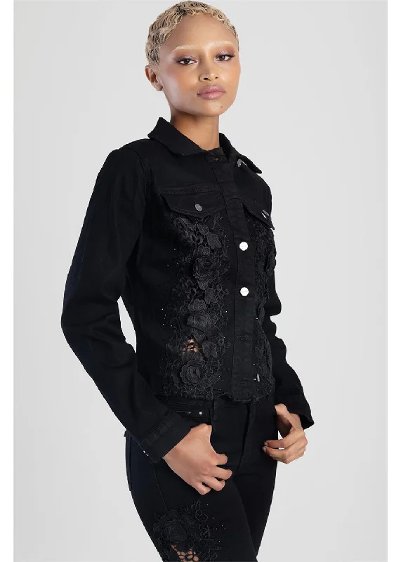 Sissyboy Js30069 Jacket With Lace Detail Black Stand-Up Collar Roll-Neck Collar Turtle Neck