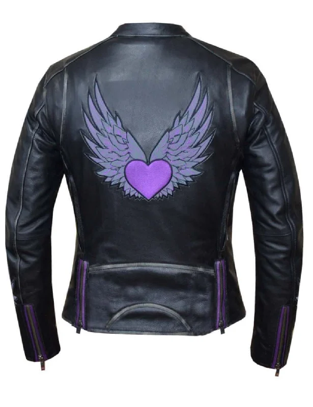The Love of Wings (purple) Women's Leather Jacket Denim Jacket Leather Jacket Suede Jacket The Love of Wings (purple) Women's Leather Jacket Denim Jacket Leather Jacket Suede Jacket