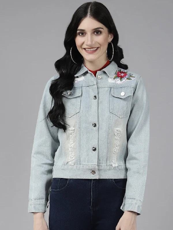 Women's Light Blue Front Open Embroidered Jacket - Bhama Satin Jacket Silk Jacket Chiffon Jacket Women's Light Blue Front Open Embroidered Jacket - Bhama Satin Jacket Silk Jacket Chiffon Jacket
