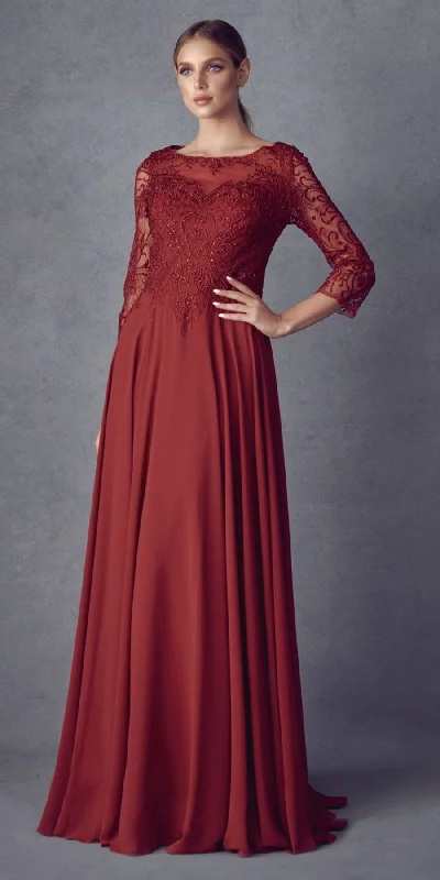 Juliet M11 Appliqued Long A-Line Dress Chiffon Quarter Sleeves