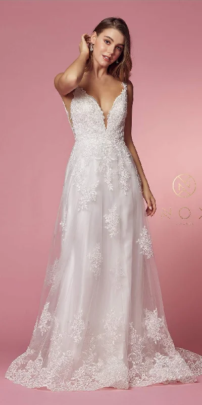 Nox Anabel C461 A-Line V-Neck Side Cutout Lace Strap Ball Gown