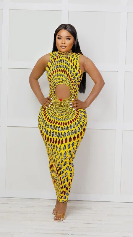 Gina African Print Cutout Dress