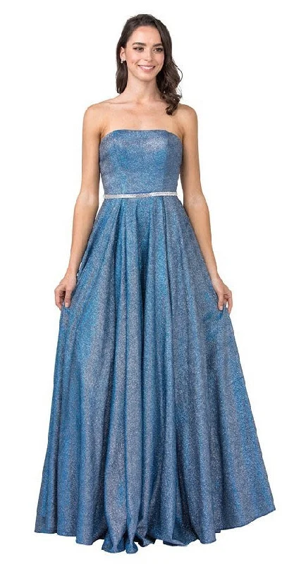 Aspeed L2434 Glitter-Knit Long Strapless Prom Dress Pockets