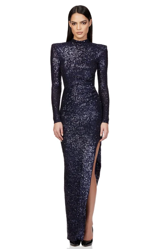 Navy Veda High Neck Gown by Nookie