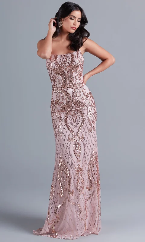 Pink Formal Dress With Sequin Design F2236