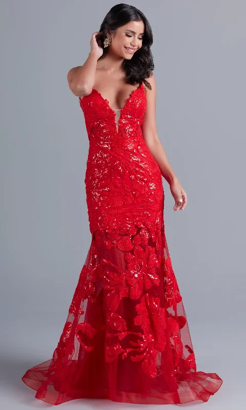 Long Red Lace Mermaid Prom Dress with Open Back