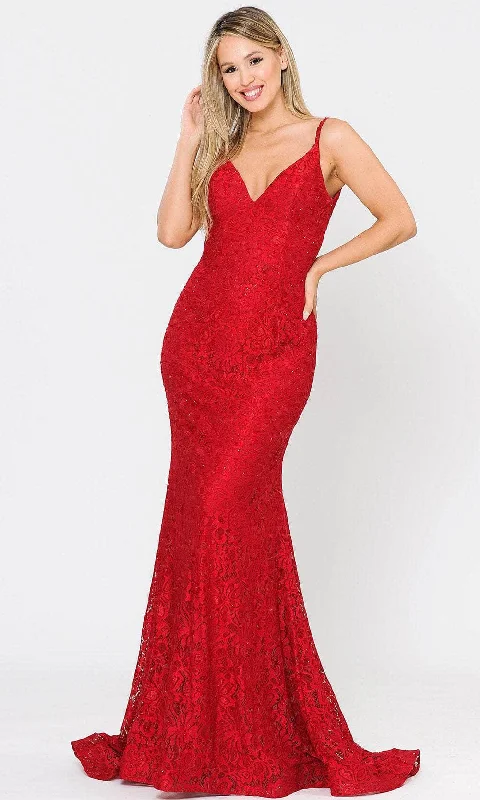 Poly USA 8590 - V-Neck Laced Mermaid Dress