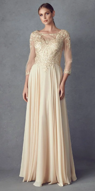 Juliet M12 Quarter Sleeved Embroidered Long A-Line Chiffon Dress