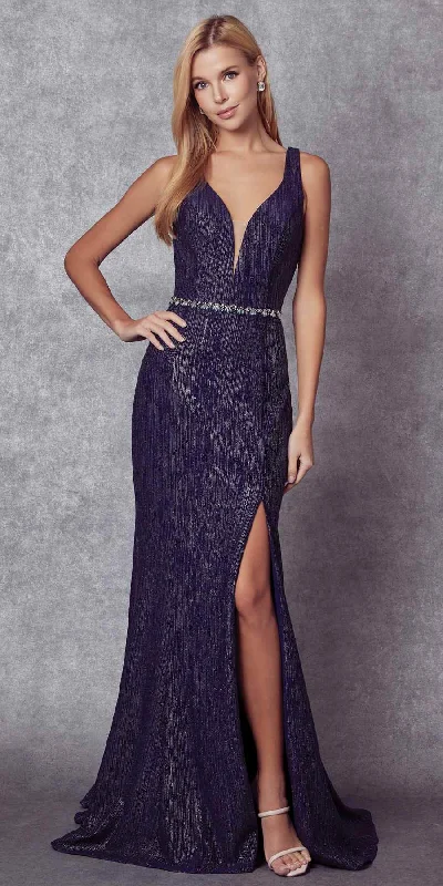 Juliet 237 Strappy-Back Long Prom Dress with Slit