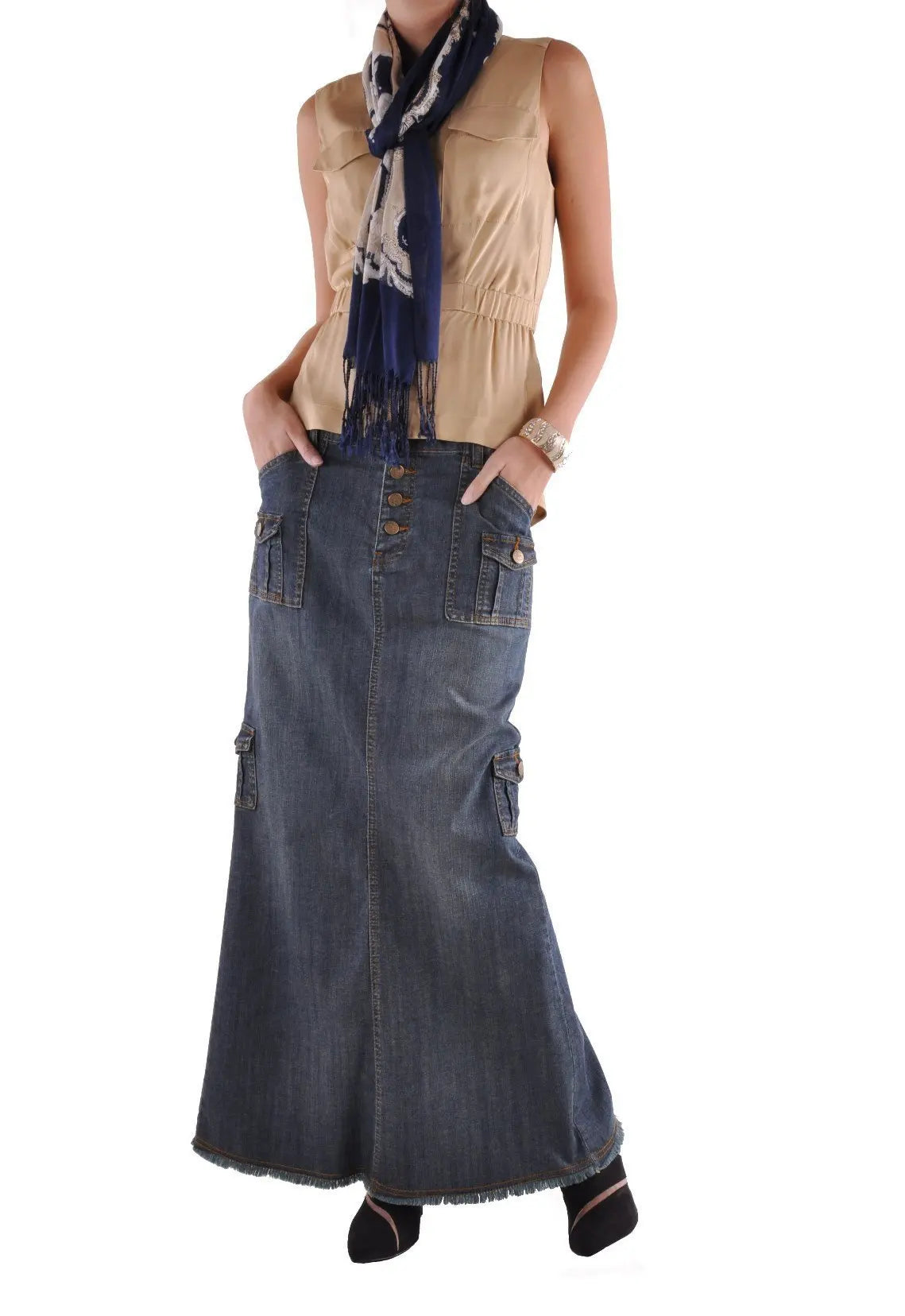 FZ Women's Casual Multi-pocket Pack hips Ankle-Length Denim Skirt vintage skirt charm FZ Women's Casual Multi-pocket Pack hips Ankle-Length Denim Skirt vintage skirt charm