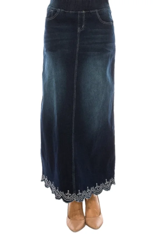 Long Denim Skirt in Dark Indigo Style 89203 cashmere skirt plush