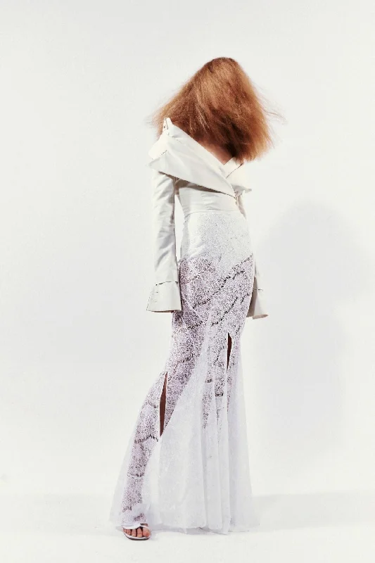 A.W.A.K.E Mode Lace Twisted Maxi Skirt - White linen skirt light