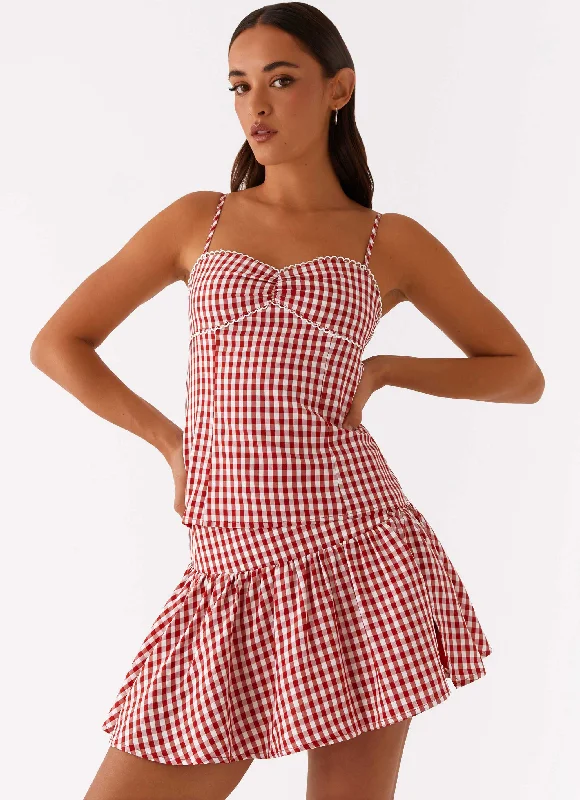 Bellamy Mini Skirt - Red Gingham breathable skirt fabric