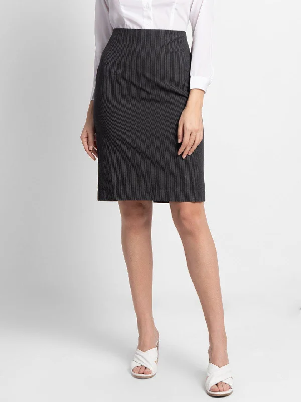 Pinstriped Straight Skirt - Black corduroy skirt durable