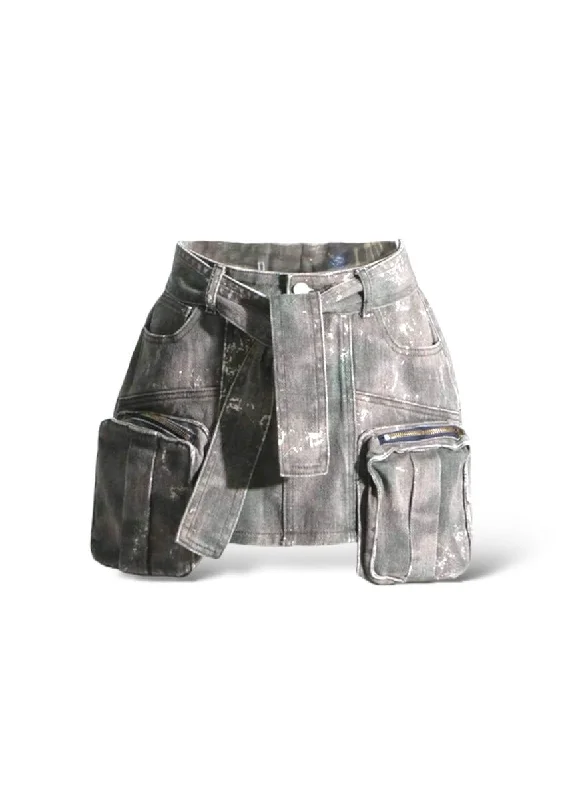 Black Splattered Denim Skirt lace skirt delicate