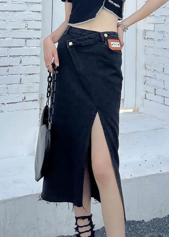 Casual Black Summer High Waist Denim Casual Skirts velvet skirt rich