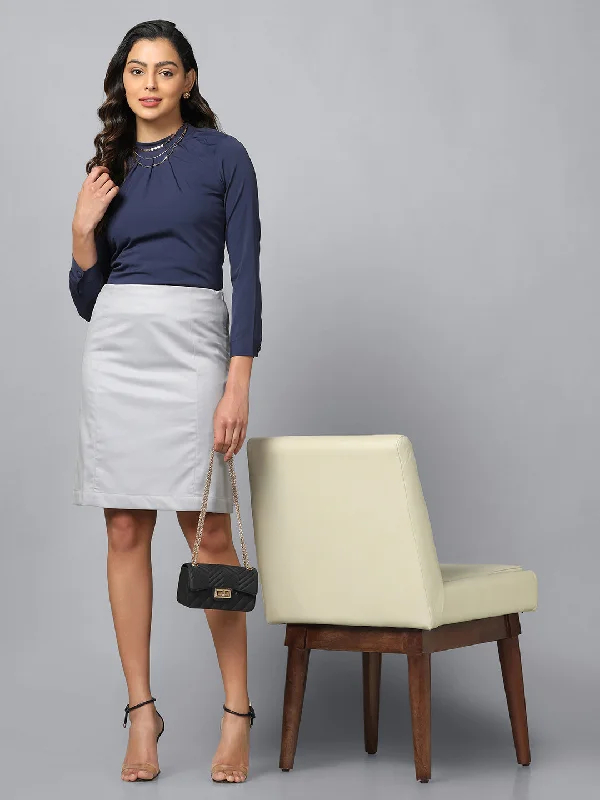 Poly Cotton Straight Skirt - Cloud Grey pencil skirt chic