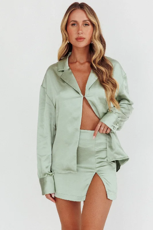 Coco Satin Mini Skirt Sage denim skirt classic