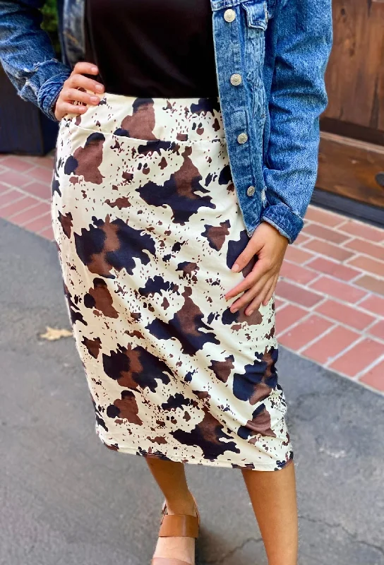 Cow Print Ladies Pencil Skirt 27" & 32" ribbed skirt waist