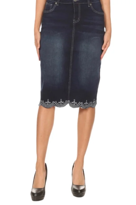 Denim Skirt with Lace Accent 77227 breathable skirt fabric