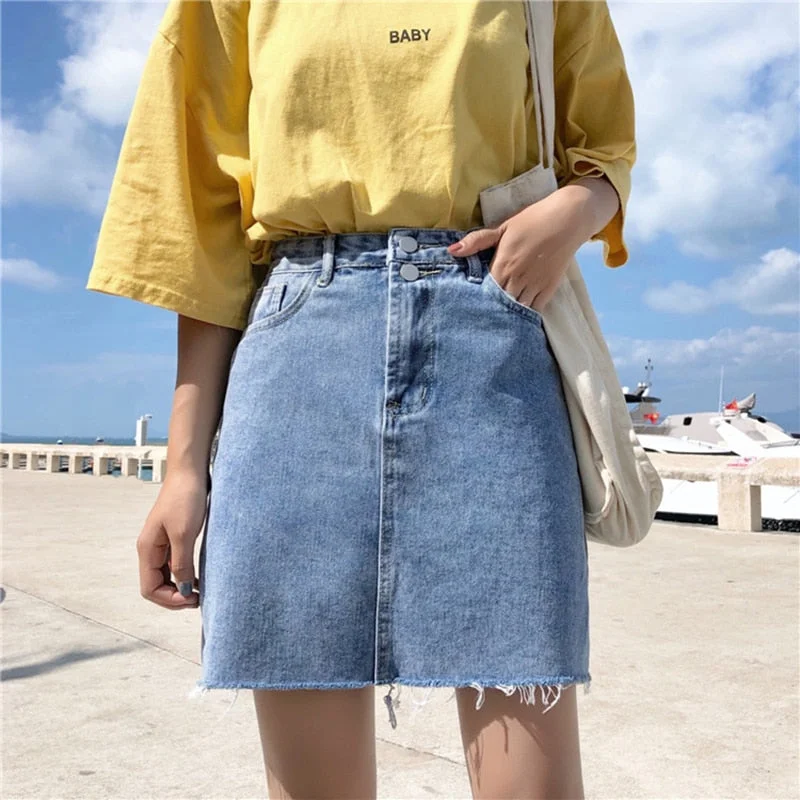 Denim Skirt Women Blue Solid Casual High Waist A Line Denim Skirt corduroy skirt textured