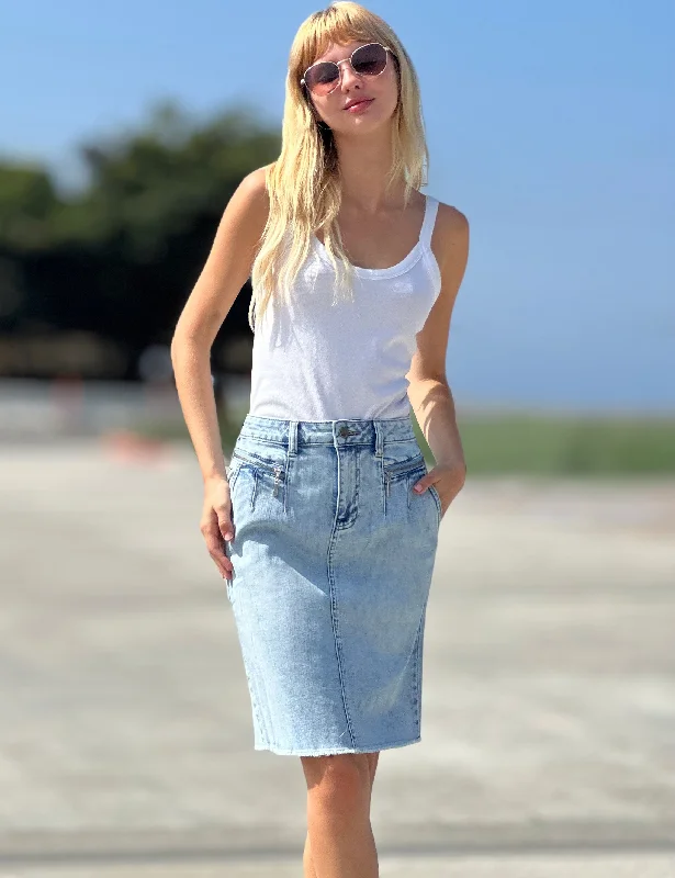 Denim Zip Midi Skirt belted skirt waist