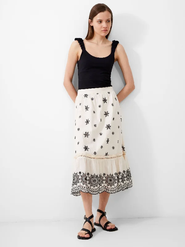 Embroidered Felicity Midi Skirt wool skirt sturdy