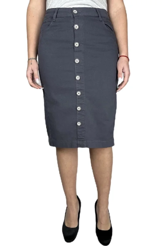 Grey Twill Skirt with Buttons 217-53B casual skirt length