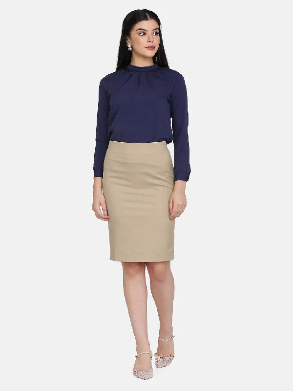 Straight Skirt - Hazel Wood Beige a-line skirt cut