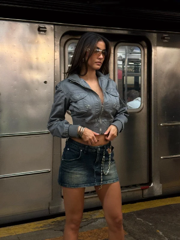 JAX MINI SKIRT DENIM silk skirt lustrous
