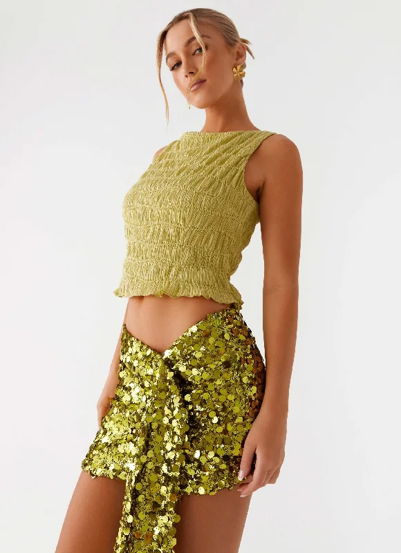 Lights On Sequin Mini Skirt - Olive silk skirt lustrous