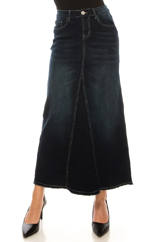 Long A-line Denim Skirt Style 88017 in Dark Indigo silk skirt luxurious