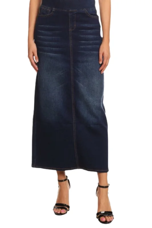 Long Denim Skirt Style 87241 Dark Blue breathable skirt fabric