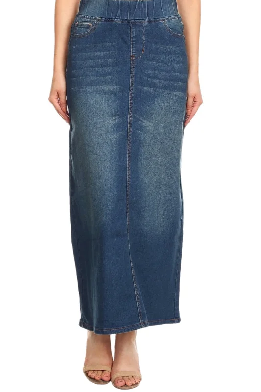 Long Denim Skirt in Vintage Wash Style 87241 leather skirt bold