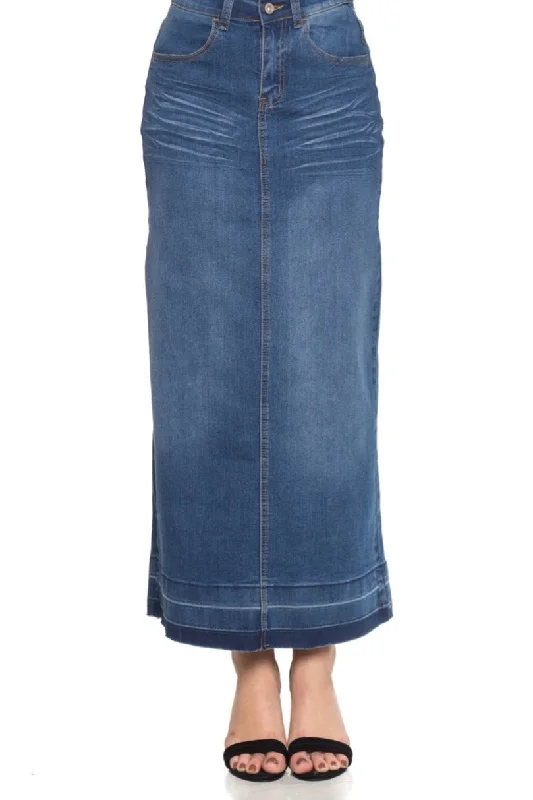 Long Denim Skirt Style 86319 in Indigo Blue athletic skirt fit