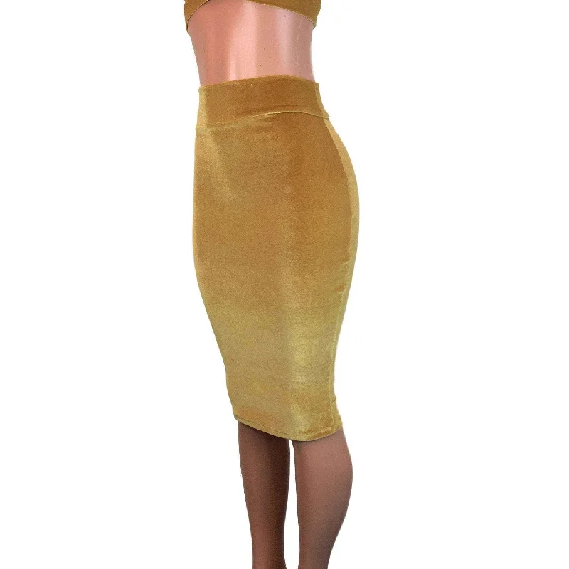 Long Pencil Skirt - Gold Velvet corduroy skirt comfortable