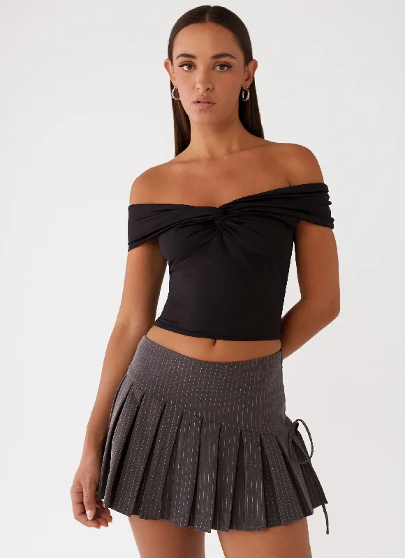 Lost In You Mini Skirt - Grey Pinstripe vintage skirt charm