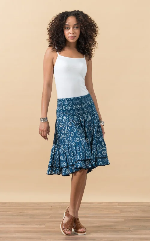 Macarena Skirt, Mini, Indigo Medallion chiffon skirt delicate