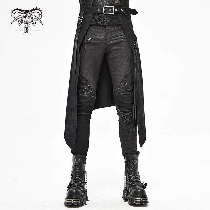 Men's Gothic Punk Irregular Buckle Black Skirt silk skirt elegant