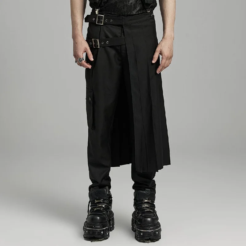 Men's Punk Buckle Pleated Skirt chiffon skirt airy