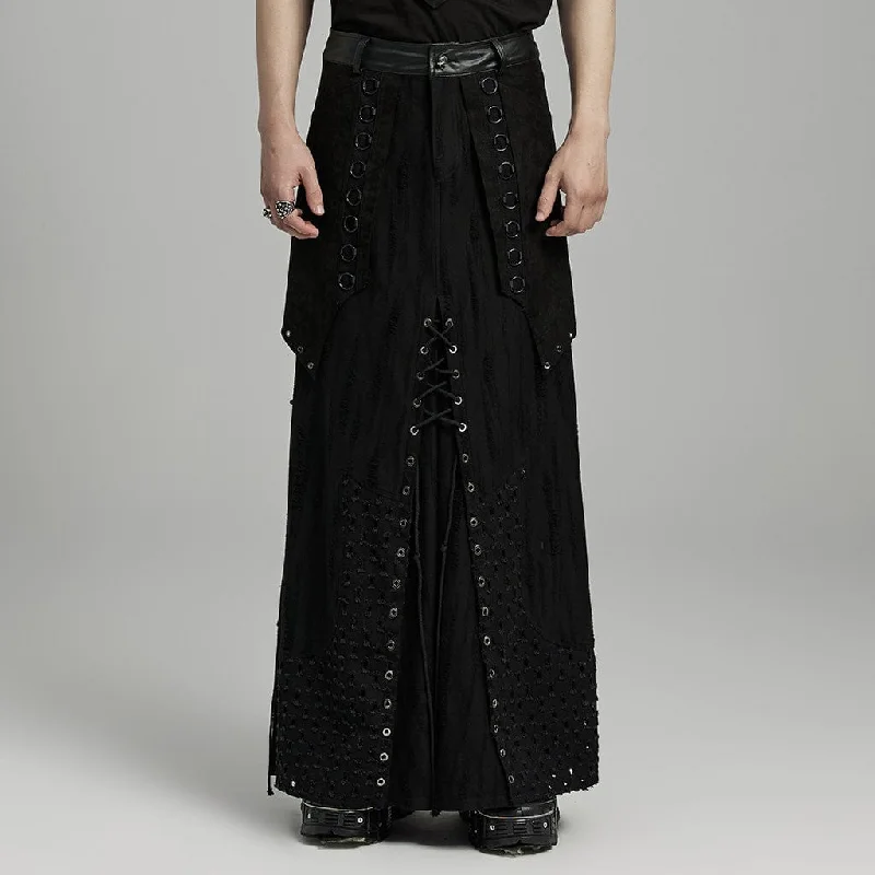 Men's Punk Strappy Eyelet Ripped Skirt corduroy skirt comfortable