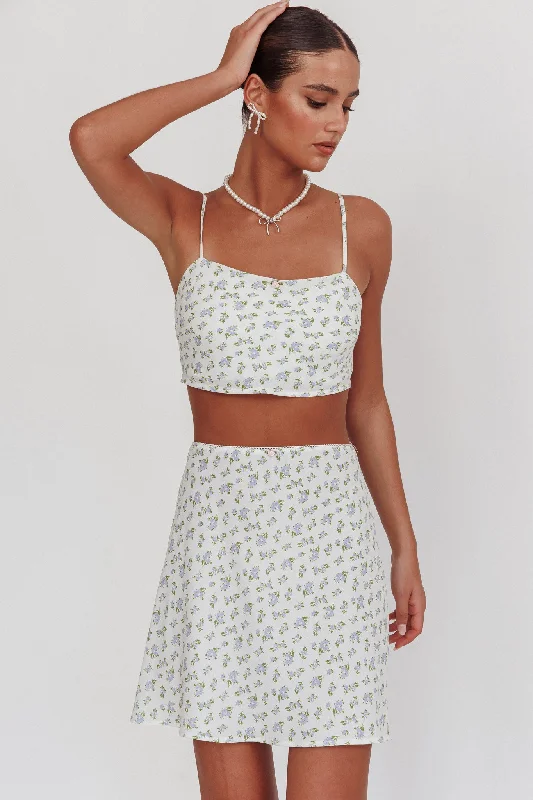 Miss Cupid Floral Mini Skirt Ivory/Blue lace skirt intricate