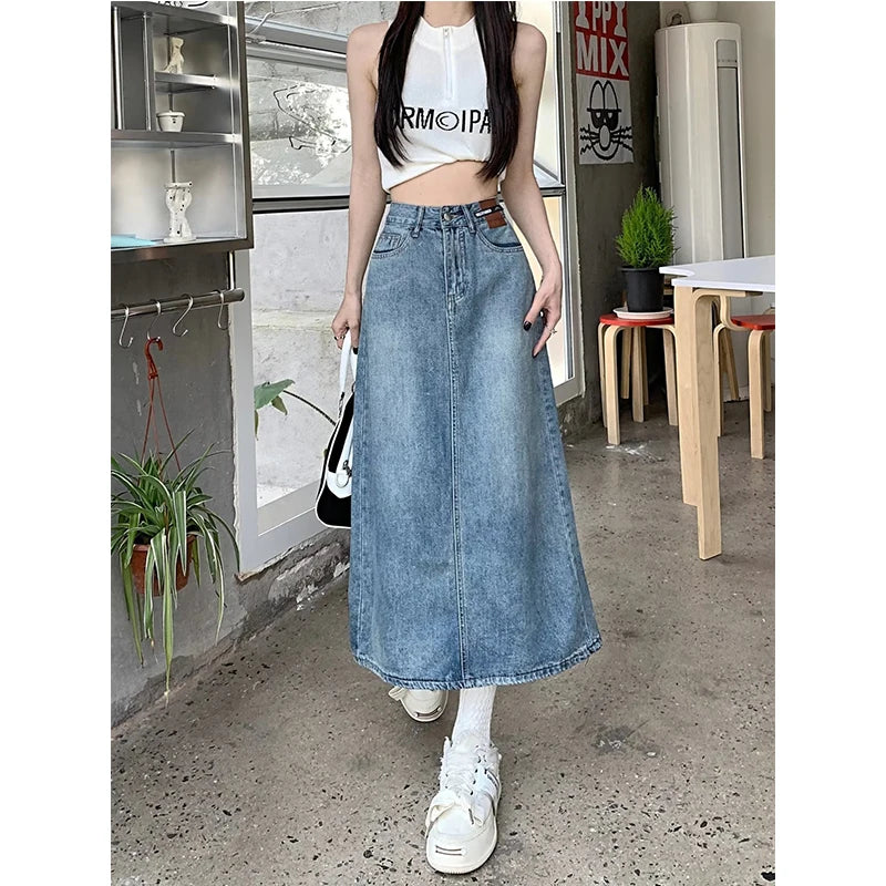 High Waist Jeans Skirt Straight Side Split A-line Pencil Skirt ribbed skirt waist